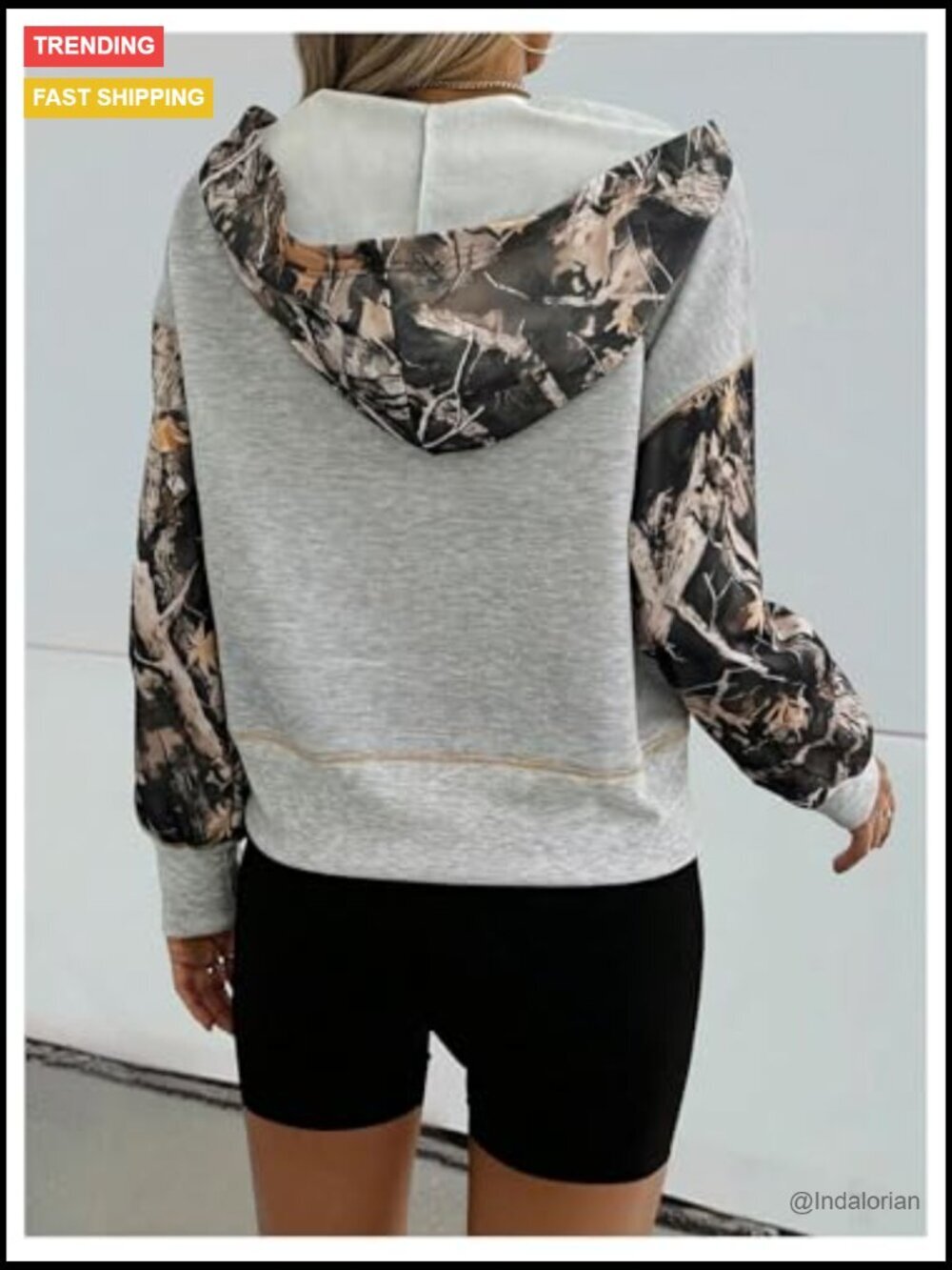 Half Zip Hooded Sweatshirt Drop Shoulder Colorblock Long Sleeve Pullover - Picture 3 of 5